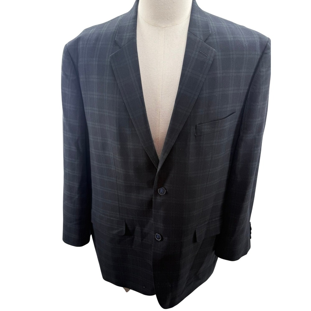 Jack Nicklaus Plaid Sport Coat Blazer Green Navy Vintage Two Button Mens 50R